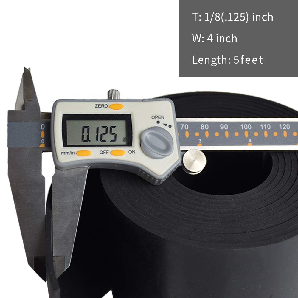 DOBTIM Solid Neoprene Rubber Strips 1/8 (.125)" Thick X 4" Wide X 5' Long, Rubber Strips Use for Gaskets, Sealing, Bumpers, Protection, Abrasion, Warehouse Flooring