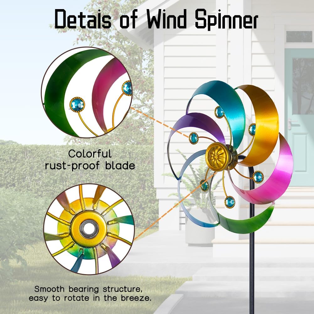 DREAMYSOUL 2 Packs Metal Wind Spinners Outdoor, Colorful Pinwheels for Yard and Garden, Kinetic Wind Spinner & Sculpture