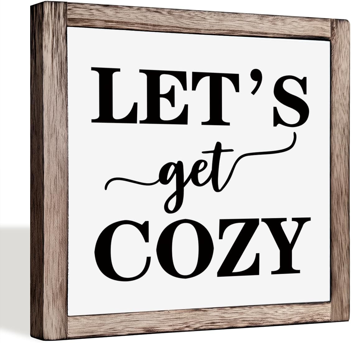 Cozy Bedroom Décor, Let's Get Cozy, Home Décor, Farmhouse Table Décor, Farmhouse Decor for Shelves, Home Decoration Sign for Shelf, Suitable for Placement on Living Room or Bedroom Shelves 9.9inch