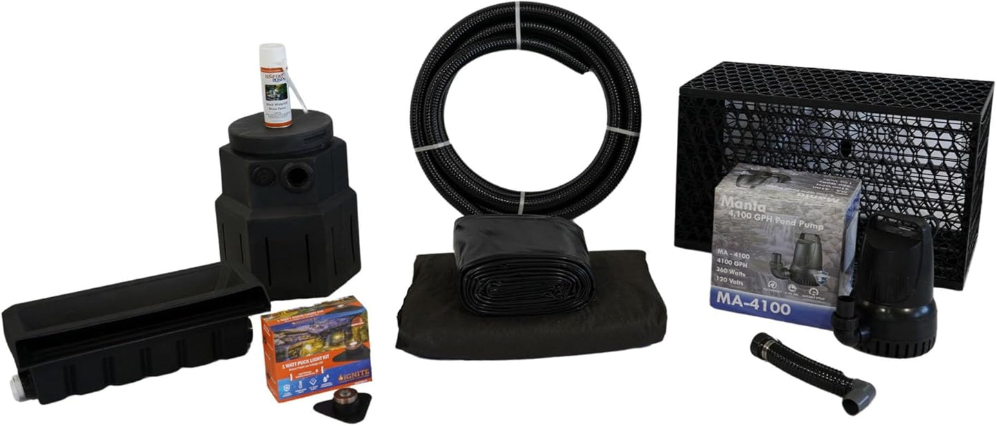 HALF OFF PONDS Pond Free Cascade 4100 Waterfall Kit with MatrixBlox, 10' x 30' PVC Liner and 4,100 GPH Pump - PVCPMDPB2