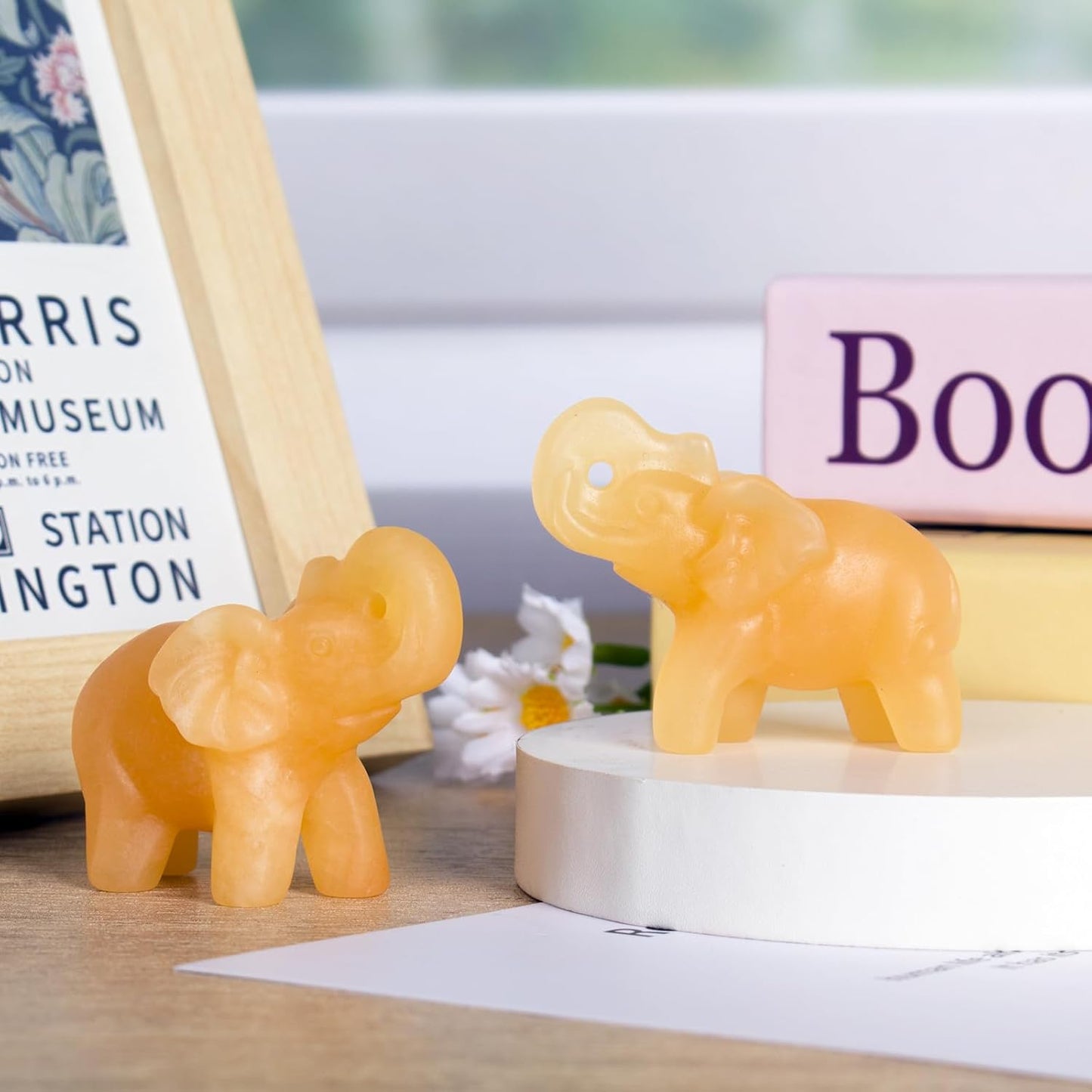 2 Inch Yellow Jade Crystal Elephant Sculpture Handcrafted Healing Stone Animal Figurine Spiritual Home Decor Lucky Charm Gift for Wealth Success Positive Energy and Meditation Lovers