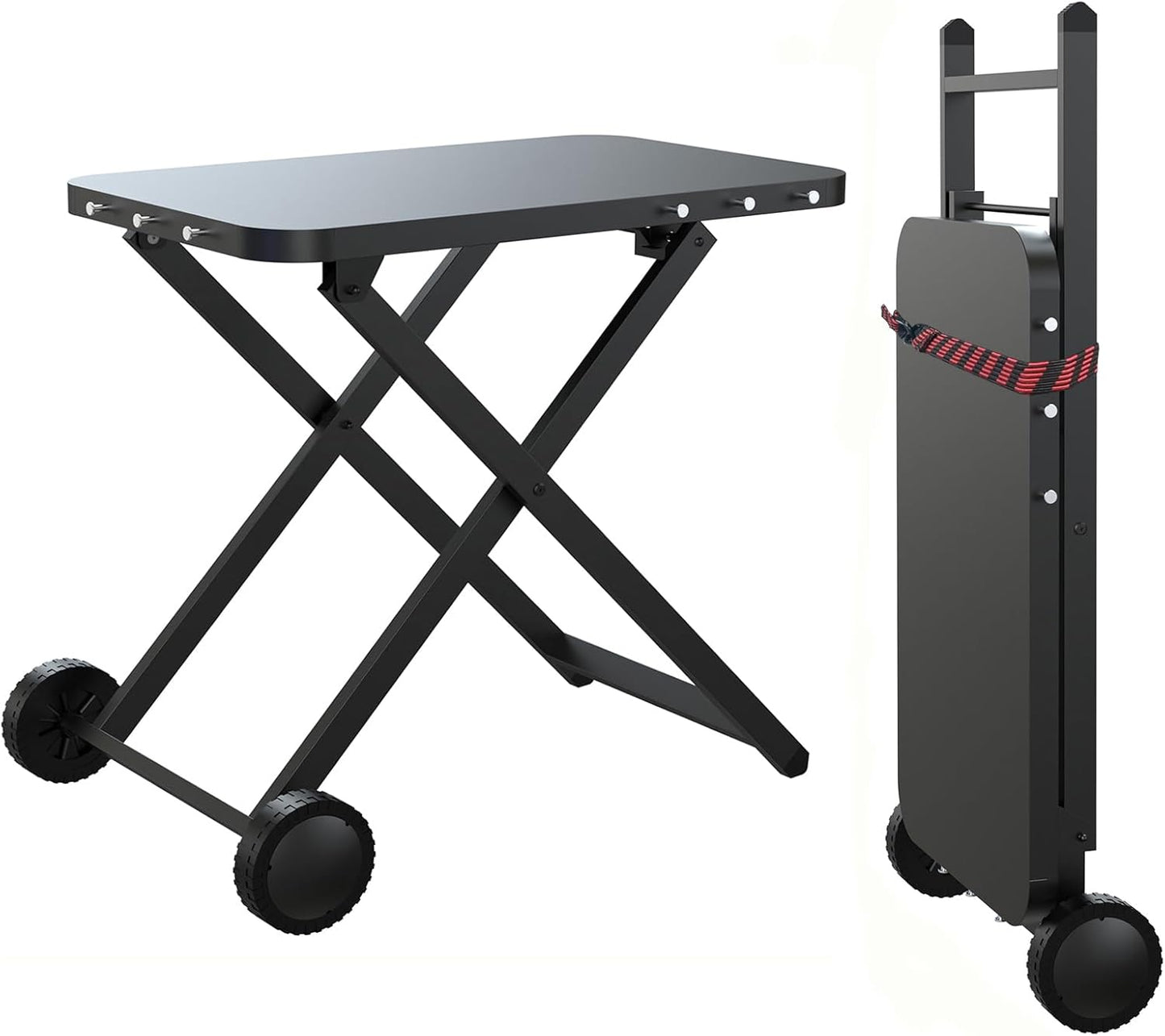 Portable Grill Table, Outdoor Prep Table with 2 Wheels, Pizza Oven Cart for Ninja Woodfire, Ninja Woodfire XL Pro, Weber Q, Ooni Table Top Grill, Folding Grill Cart for Picnic, Camping, RV