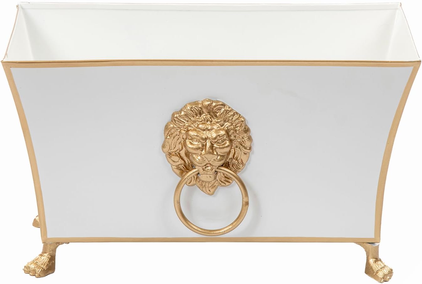 Jaye's Studio Paws and Claws Regency Rectangular Metal Cachepot, White Planter for Countertop, Fluted Planter with Feet, Modern Plant Pot, Centerpiece for Kitchen or Living Room, 12 Inch Vase