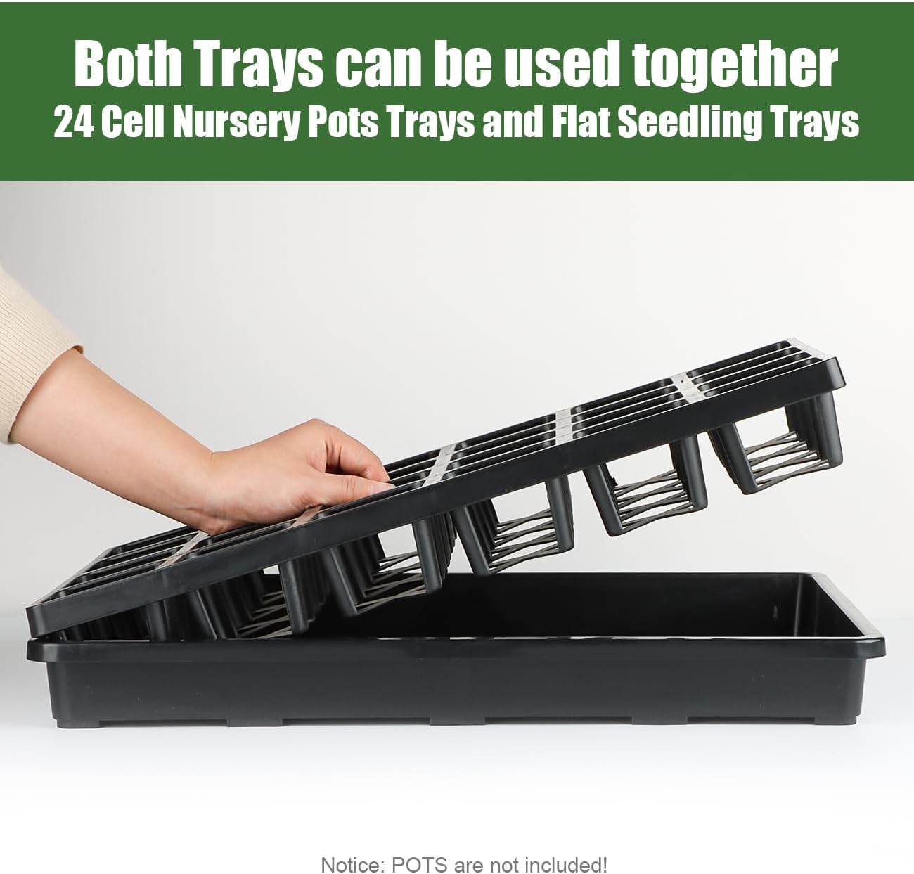 24 Cell Nursery Pots Trays (17"x11"x2") with Plastic Flat Seed Starter Trays, Durable Carrying Seedling Starter Tray, Reusable Planting Trays for Holding 2.7 inch Nursery Pots, 3 Sets Combo