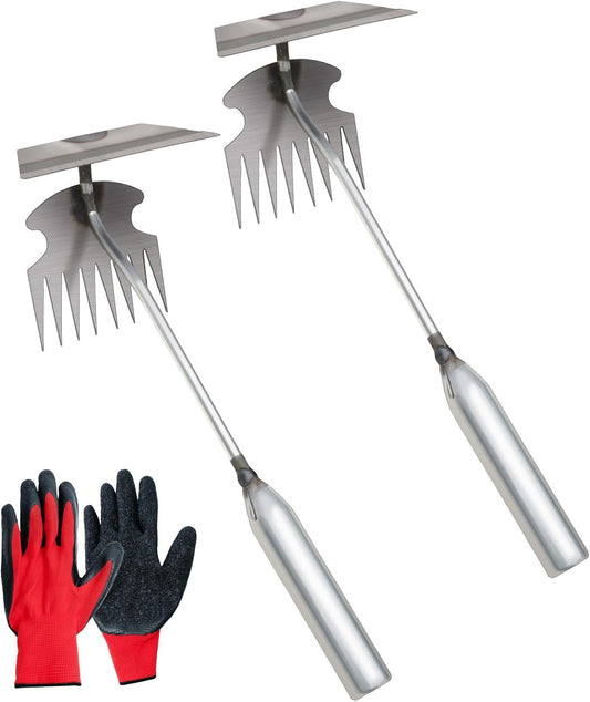 Dual-Head Weed Puller Tool, 2 Pack Heavy Duty Weeder Tool & Weed Remover, Garden Uprooting Tool with Hoe and Rake for Easy Weed Removal
