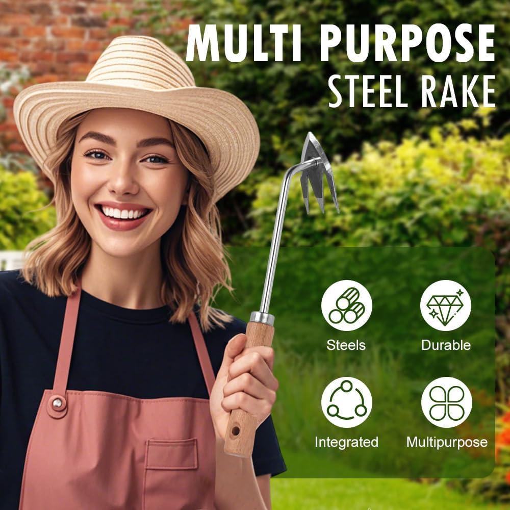 Manual Weed Remover Tool for Lawn and Garden, 2025 New Weeding Artifact Uprooting Weeding Tool,Weed Puller Tool 3 Tooth Manganese Steel for Gardening Backyard Farm (13in)