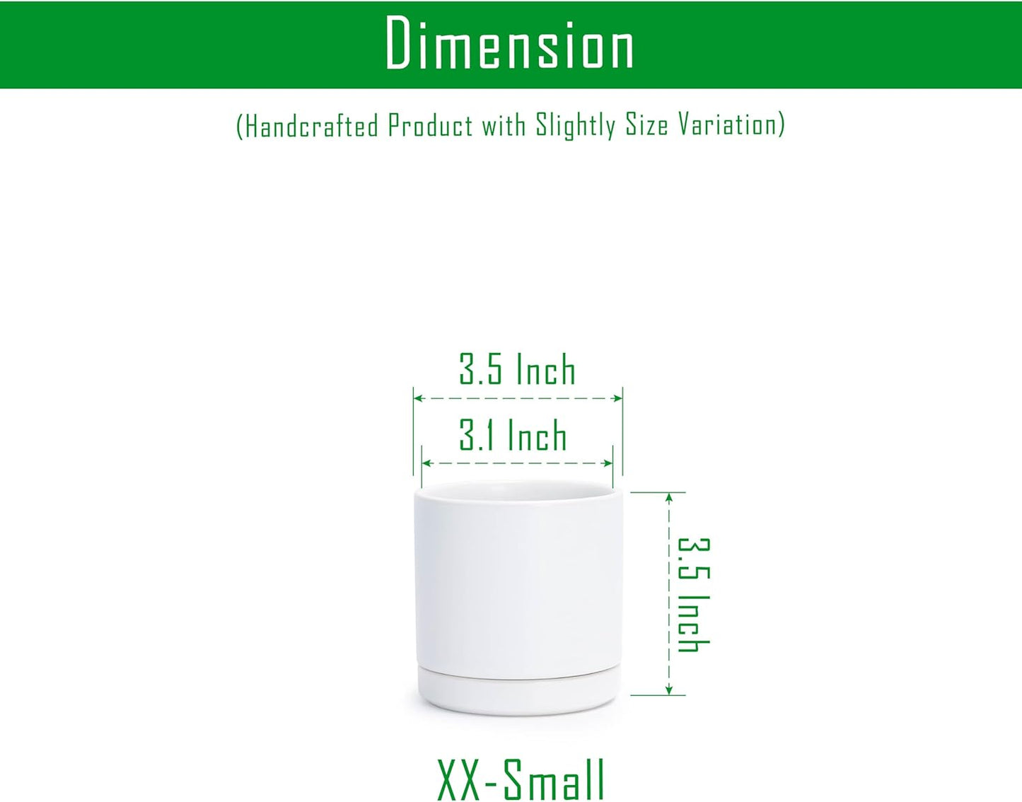 D'vine Dev Set of 2 Plants Pots, 3.5 Inch Ceramic Planter Pot for Plants with Drainage Hole and Saucer, White, 94-V-A-1