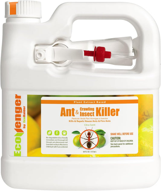 EcoVenger Ant Killer & Crawling Insect Killer (Citrus Scent) 64 oz, Kills Fast in Minutes, Also Kills Spiders, Centipedes & More, Repels with Residual, Natural & Non-Toxic, Safe for Children & Pets