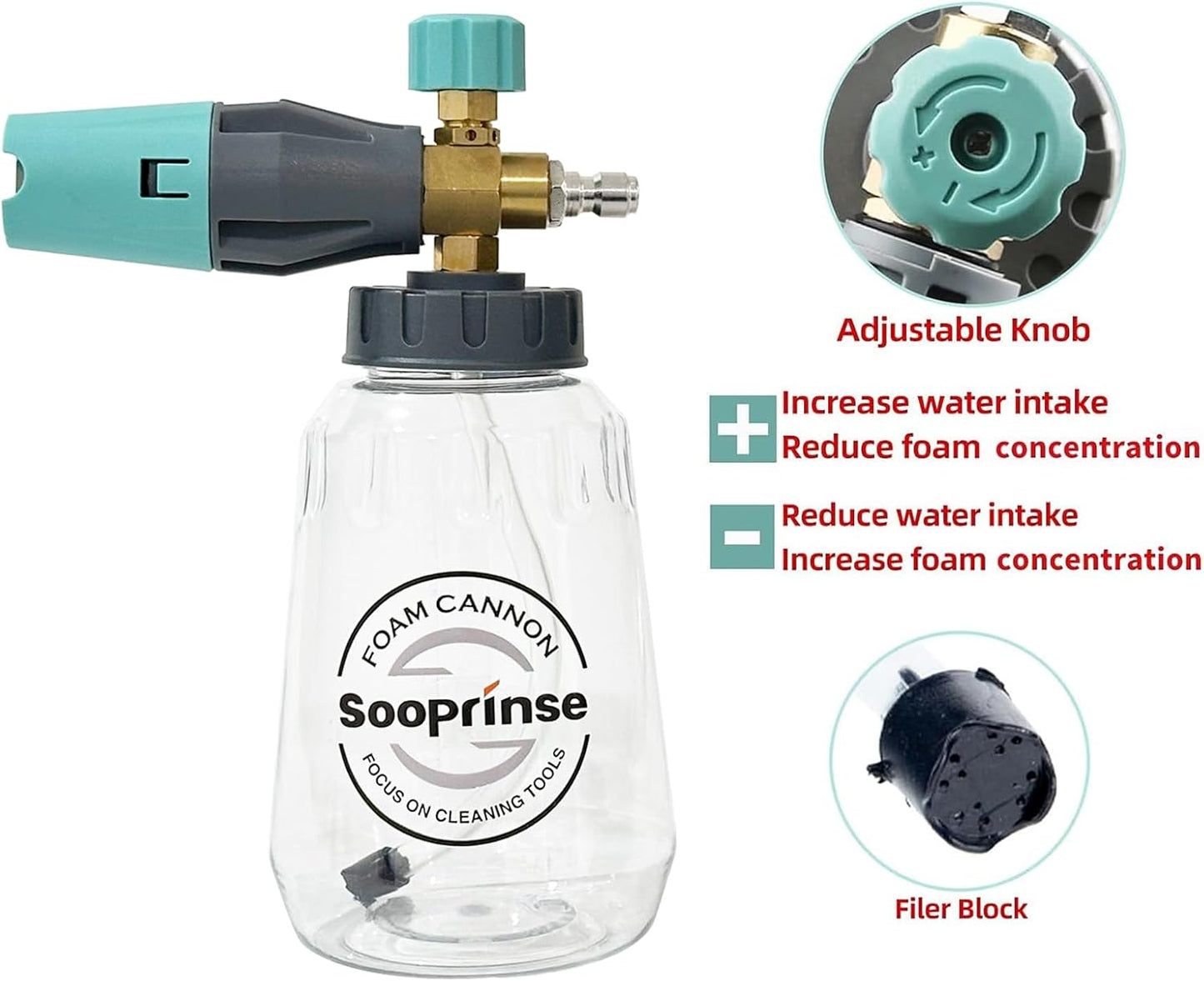 Sooprinse Pressure Washer Gun with Foam Cannon Snow Foam Lance, Short Pressure Washer Gun with Foam Cannon with 1/4 Inch Quick Connector, Power Washer Foam Blaster with Car Wash Mitt, 4000 PSI,1 Liter