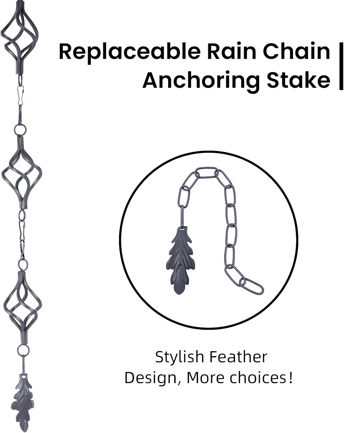 Rain Chain Bird Cage Set 8.5Ft, Wrought Iron Rain Chains for Gutters with Adapter Gotta Drain and Anchoring Stake,13 Birdcage, 1 Hook, Not Rust,Adjustable Length for Garden (Blue Gray)
