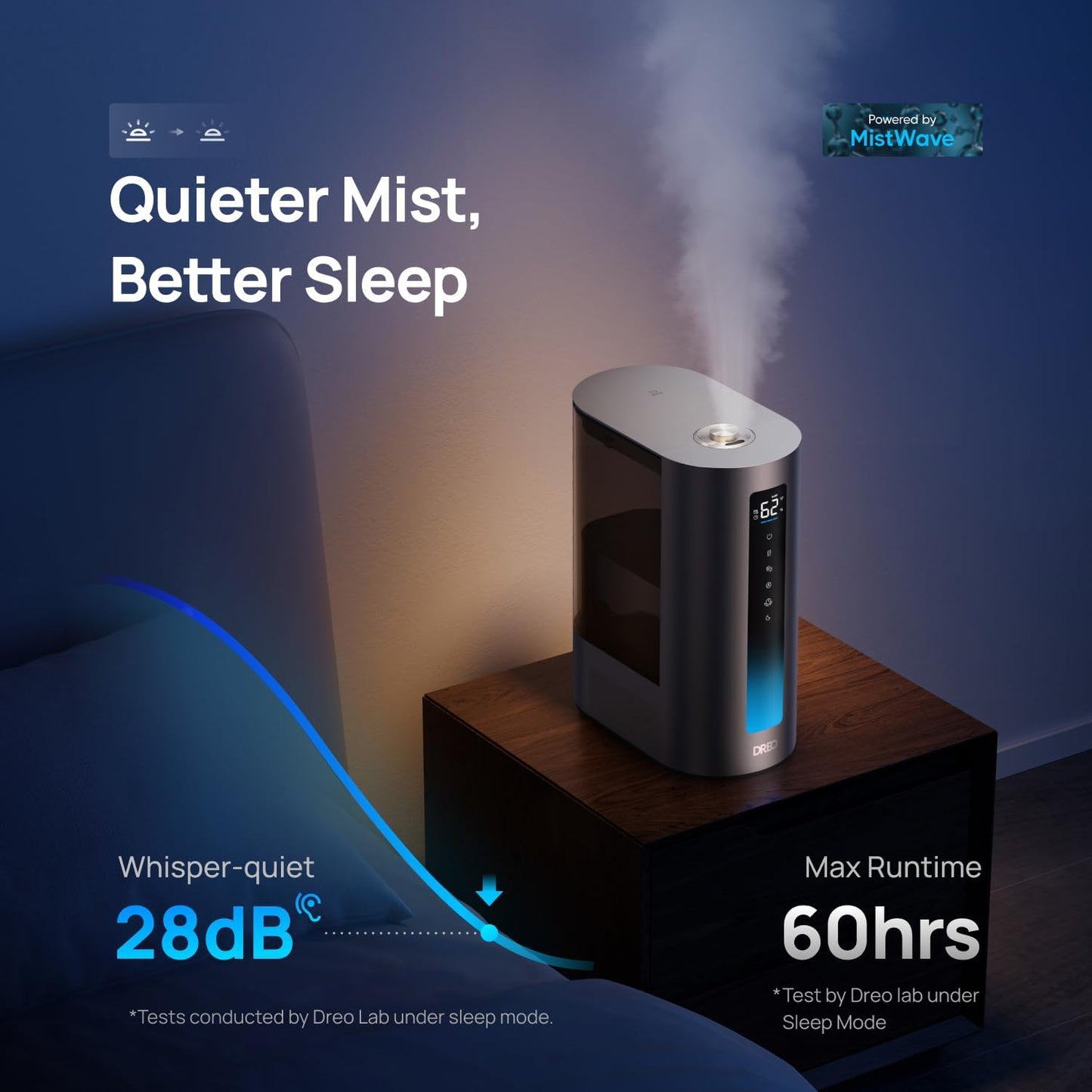 Dreo 6L Humidifiers for Bedroom, Smart Warm & Cool Mist for Large Room, 60Hr Quiet Runtime for Baby, Plant, Humidity Sensor, Indicator Light, 12H Timer, Google/Alexa, HM713S