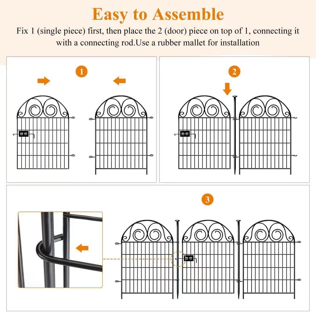 Tall Garden Animal Barrier Fence With Gate, 40 in(H)×27 in(L) 8 Panels Dog Digging Fences Barrier, Black Metal Temporary Fencing, Reusable Defense Fence For Outdoor Yard. Total 17.5 Ft│Patented