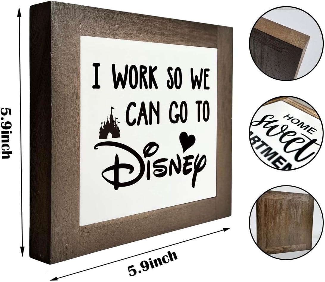 Inspirational Wood Signs, Box Wood Plaques Desk Décor, Decorative Plaques and Signs, Rustic Office Decor Art, Motivational Office Desk Decoration, Farmhouse Home Decor, I Work So We Can Go to E