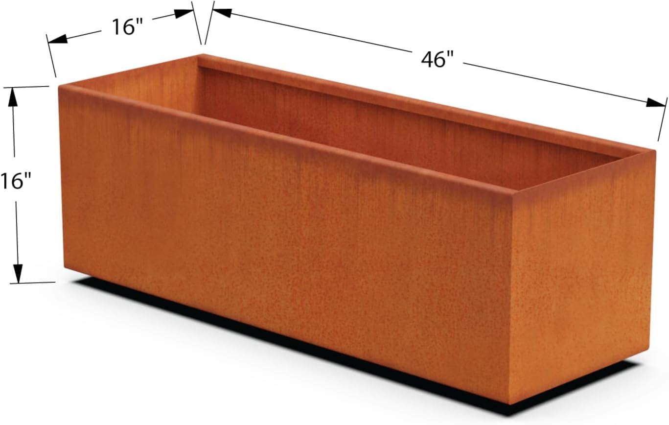 Corten Steel Planters | 46 Inch Large Rectangular Planters for Outdoor Plants | Extra Large Outdoor Planter Box for Patios, Walkways & Garden Borders | Made in USA