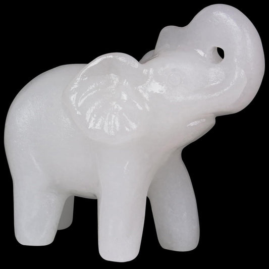 2 Inch White Jade Crystal Elephant Sculpture Handcrafted Healing Stone Animal Figurine Spiritual Home Decor Lucky Charm Gift for Wealth Success Positive Energy and Meditation Lovers