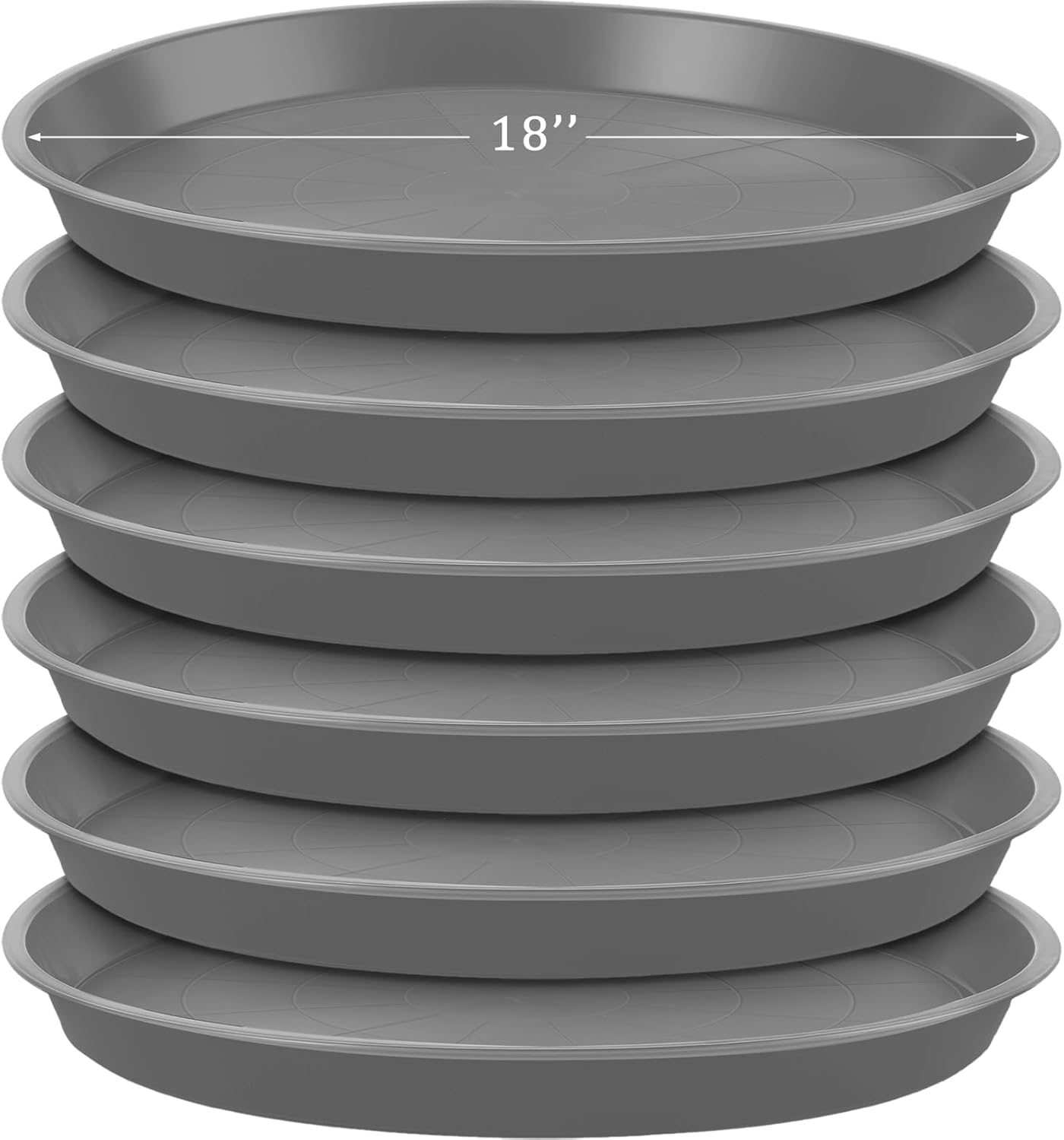 Eccliy 6 Pack Plastic Plant Saucer Heavy Duty Planter Saucers Large Plant Pot Saucers Plastic Water Trays for Indoors and Outdoors Flower Plant Plant Drip (Gray,18 Inch)