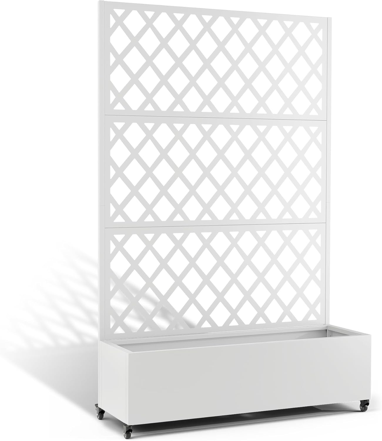 Metal Planter Box with Trellis, Heavy-Duty Raised Garden Bed for Climbing Plants, Drainage Hole, Outdoor Planter Box with Privacy Screen，47''L×16''W×71''H