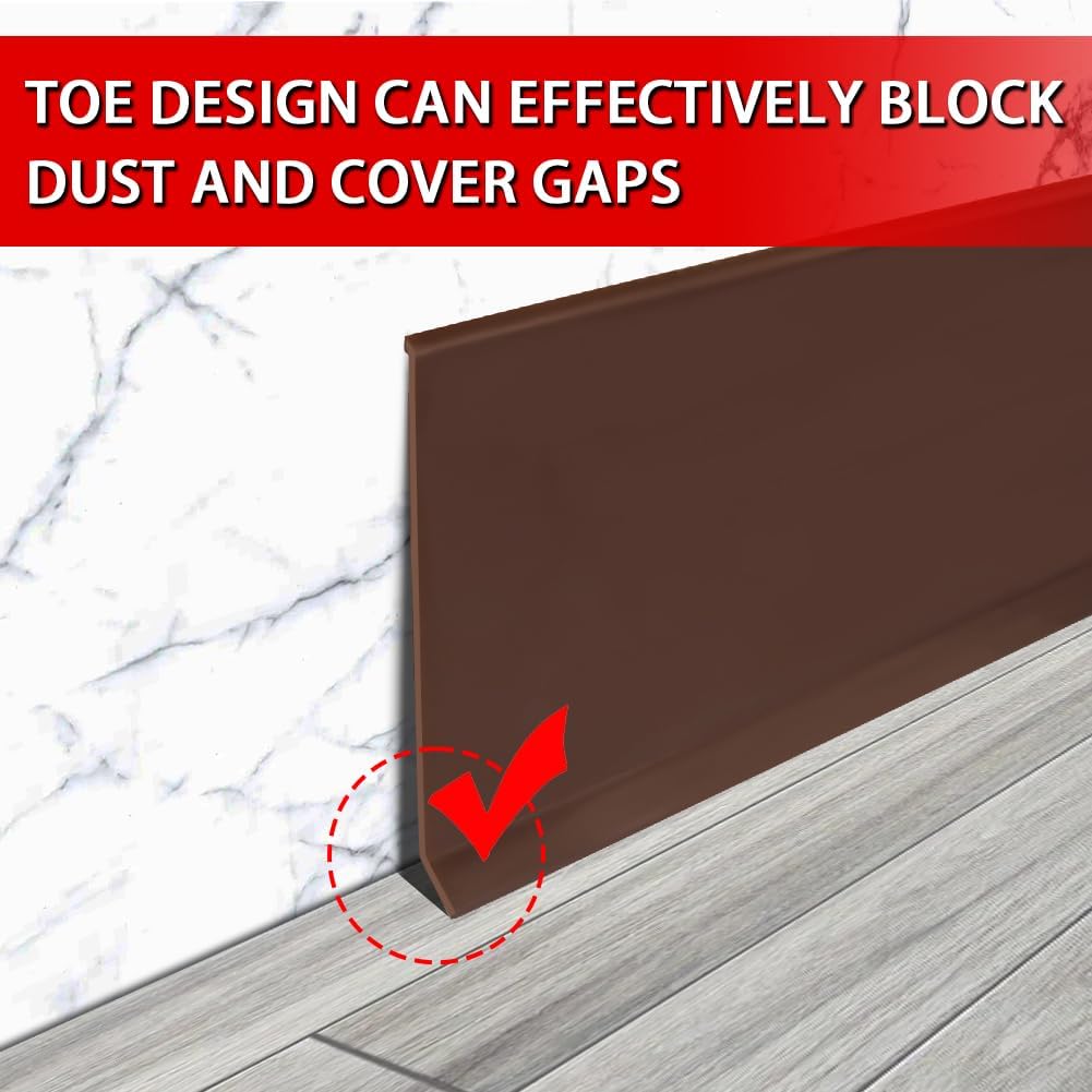 FONUNO Vinyl Wall Base Baseboard Molding Trim 4" Flexible Self Adhesive Rubber Wall Base Moulding Trim Peel and Stick Design, 4 Inch x 100 Feet, Brown