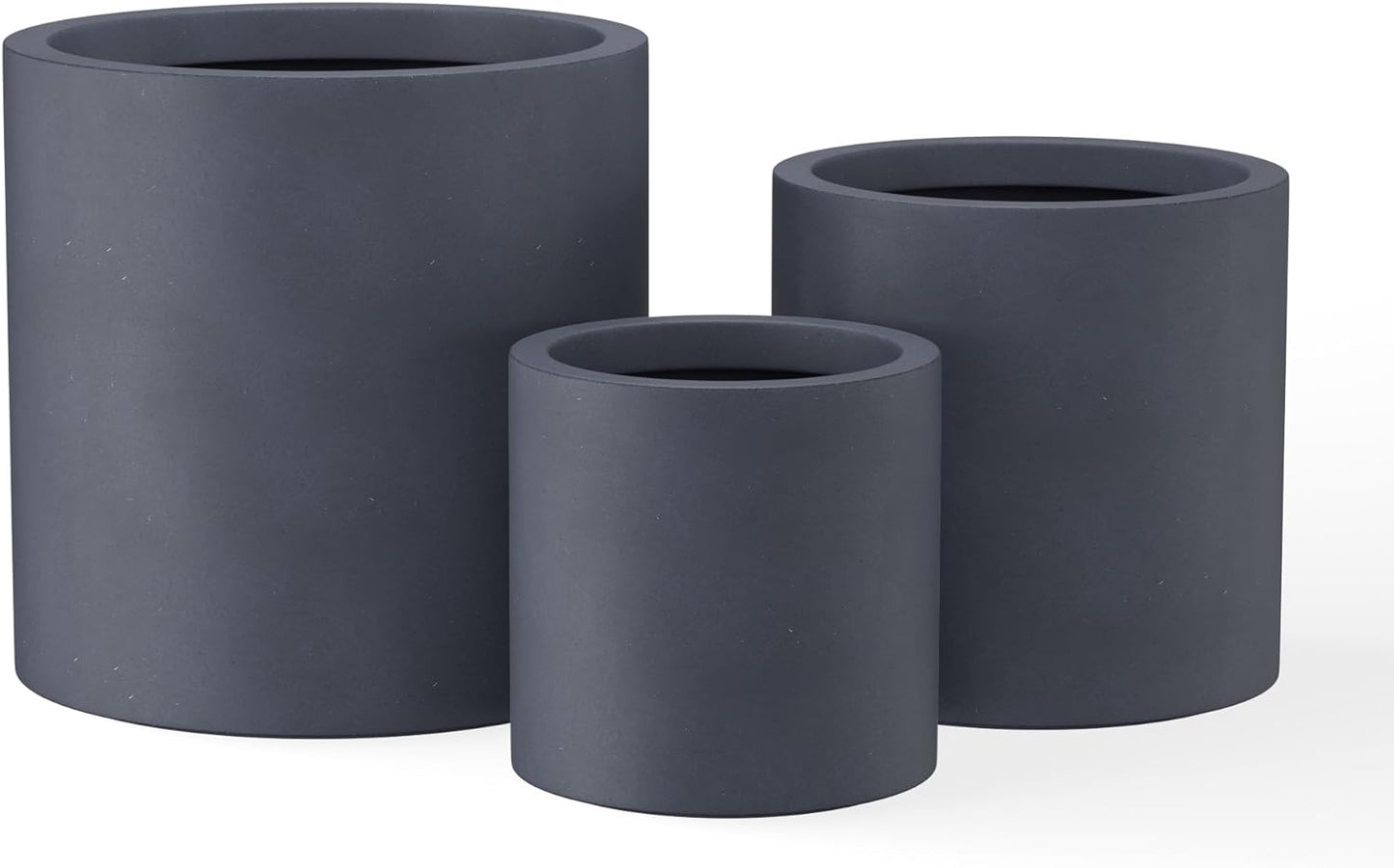 Kante 9.8",12.6",15.7" Dia Round Concrete Planter Set of 3, Modern Style Large Cylindrical Plant Pot with Drainage Hole and Rubber Plug for Indoor Outdoor Patio, Dark Gray