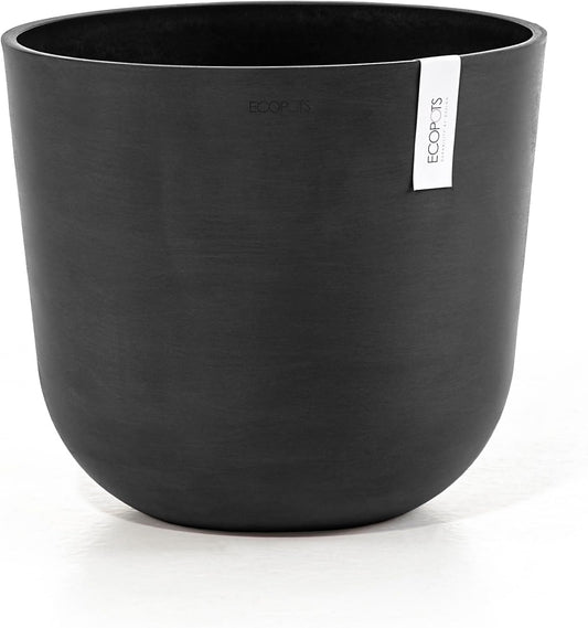 Ecopots Oslo Durable Modern Round Indoor/Outdoor Recycled-Based Composite Flower Pot Planter, Dark Grey, 14"
