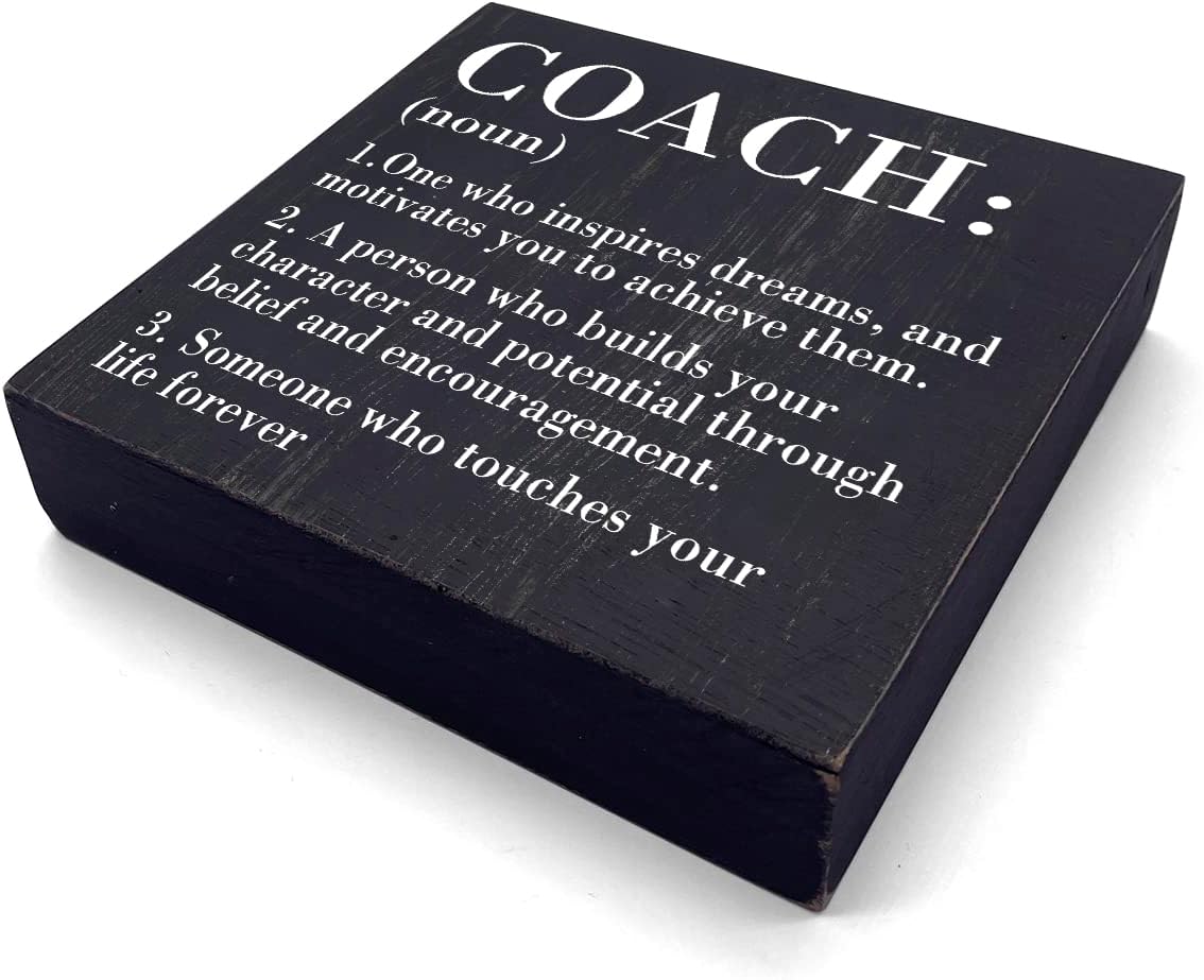 HTBIG Inspirational Coach Noun Coach Gifts Desk Decor Wooden Box Sign Rustic Black Wood Block Plaque Box Sign for Coach Mentor Trainer Tutor Home Office Desk Shelf Table Decoration Coach send friends