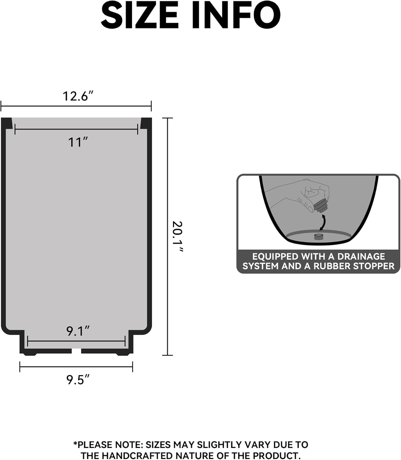 Kante 20.1 Inch Tall Concrete Planter, Round Pedestal Design Garden Pot for Indoor Outdoor Plants, Modern Garden Pot with Drainage Hole, Charcoal Finish with Warm Brown Interior
