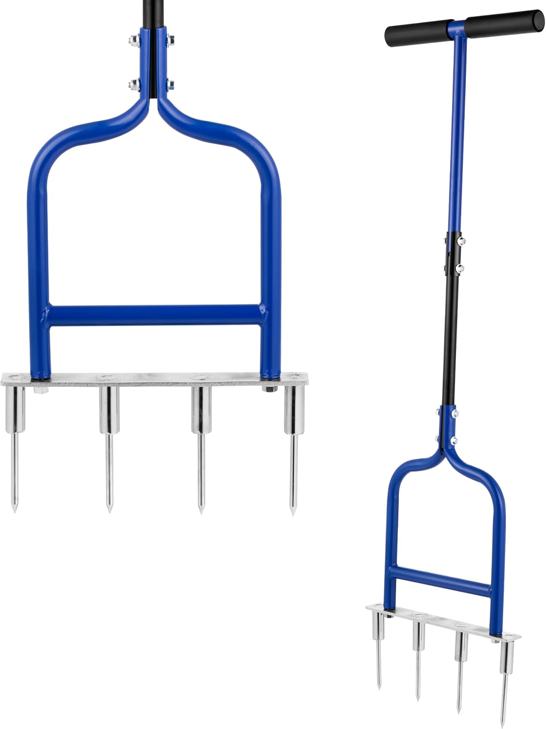 Spike Tine Fork Lawn Aerator - Four 5.2'' Stainless Steel Spikes Manual Gardening Hand Tool - Grass Dethatcher Aerator Lawn Tool with Solid Tines for Compacted Soil - Lawn Plugger Aerator