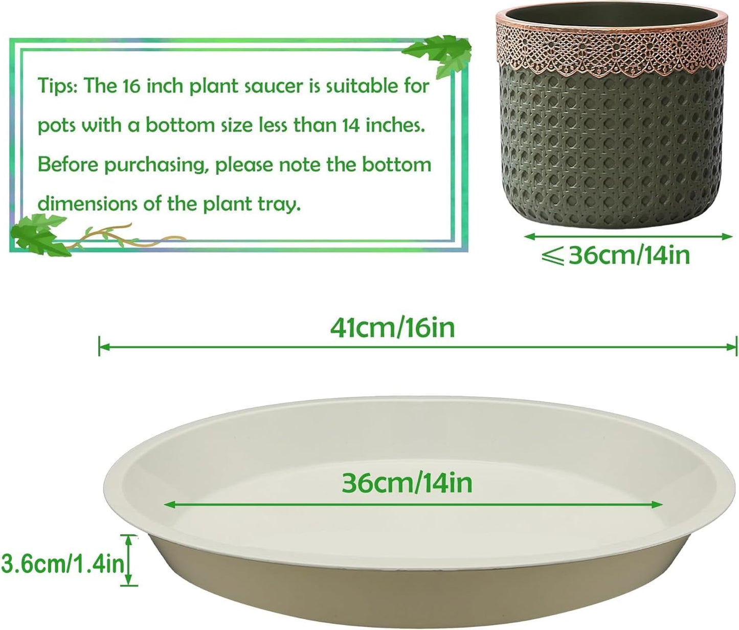 4 Pack 16 Inch Round Plant Saucers for Less 14Inch Pot Indoors Outdoors Plant Trays for Pots Planter Saucer Plastic Plant Drip Tray Flower Planter Water Tray for Potted Plants(White, 16"(4pcs))