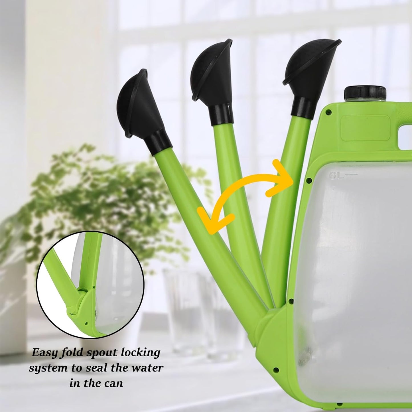 Foldable Transparent Plastic Watering Can 1.6Gal with Spray and Pour Nozzle for Indoor Outdoor Plants,Apple Green