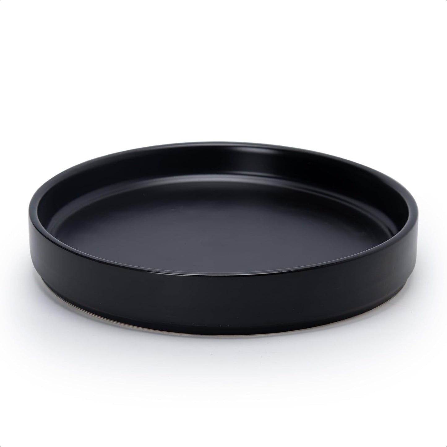 D'vine Dev Modern Round 8.7 Inch Ceramic Plant Pot Saucer, Planter Pot Drainage Tray for Indoor Plants, Matte Black, 97-T-B-4