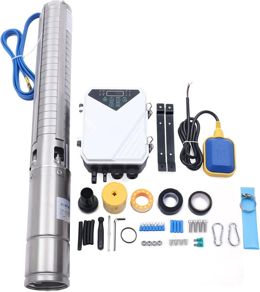 4 Inch Solar Water Pumps 1500W Stainless Steel Deep Well Submersible Pump with MPPT Controller, Solar Well Pump Kit Deep Well Water Pumps for Irrigation, Home, Industrial