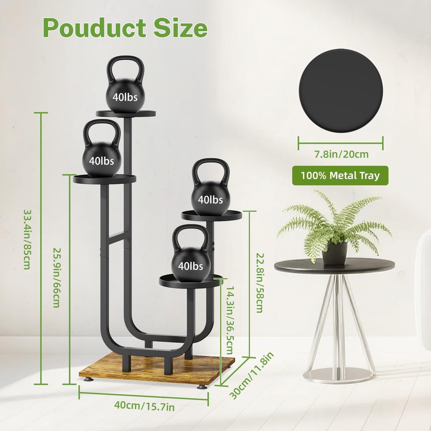 iDavosic.ly 4 Tier Plant Stand Indoor, Corner Tiered Multiple Flower Holder Shelf with Metal Trays, Orchid Display Wooden Rack for Patio Porch Living Room Balcony Outdoor, Modern Black & Rustic Brown