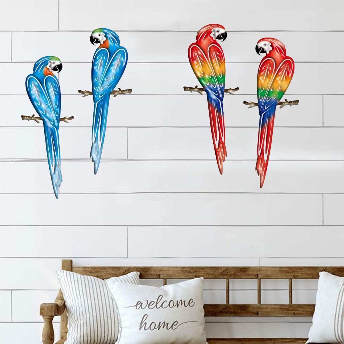 EiGreen Metal Bird Wall Art Decor 3D Outdoor Parrot Sculpture, Hanging Decor Suitable for Gardens, Fence, Patio, Living Room, Bedroom, Yard