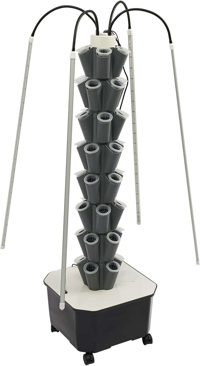 Hydroponics Growing Tower w/LED Light,8 Tiers 40-Hole Vertical Planter Tower,Smart Garden Growing System Kit for Fruits Vegetables Herbs (Grey)