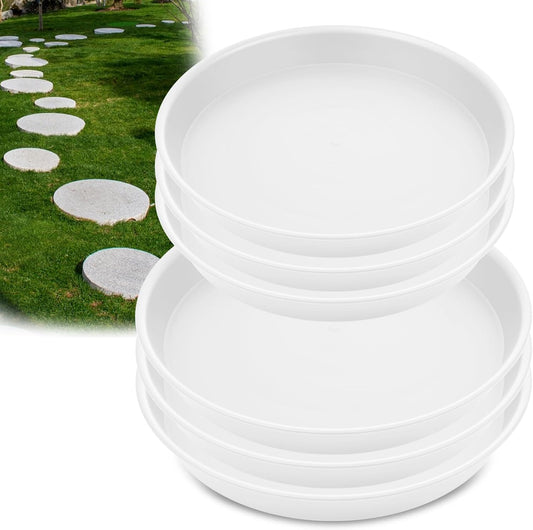2 Size Round Stepping Stone Molds, 6 Pcs 10''/ 11.2'' Reusable Concrete Mold for Garden Stepping Stones Large Tray for Concrete and Stained Glass for Garden Walk Way White