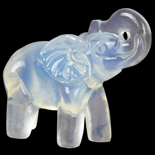2 Inch White Opalite Crystal Elephant Sculpture Handcrafted Healing Stone Animal Figurine Spiritual Home Decor Lucky Charm Gift for Wealth Success Positive Energy and Meditation Lovers