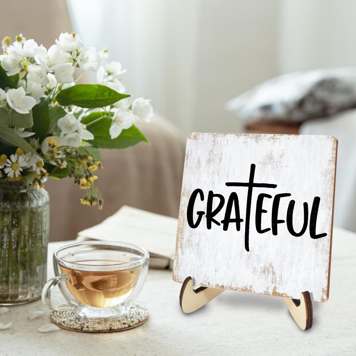 Inspirational Wood Sign Rustic Desk Decor Home House Office Work Table Desk Accessories Decorative Christian Religious Bible Verse Faith Decorations Office Supplies Living Room Cubicle Decor