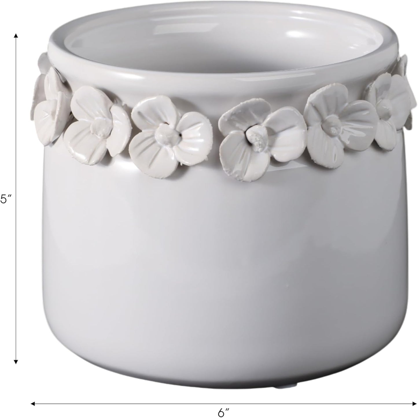 Decorative Flower Pot for Home Decor – Ceramic Indoor or Outdoor Planter with Sculpted Floral Rim for Succulents or Houseplants – Pot for Plants Perfect for Garden, Patio, or Room Decor – 5" White