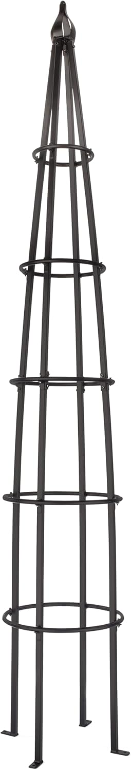 H Potter Tall Iron Obelisk Trellis Powdercoated Metal Finish Garden Decor Column for Climbing Plants (Black, 10 FT Tall)