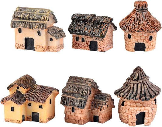 6PCS Fairy Garden Mini House Accessories, Miniature Village Hut Figurine Cottage, DIY Micro Landscape Decor Ornaments, for Bonsai, Succulent Planting, Terrarium, Flower Pots