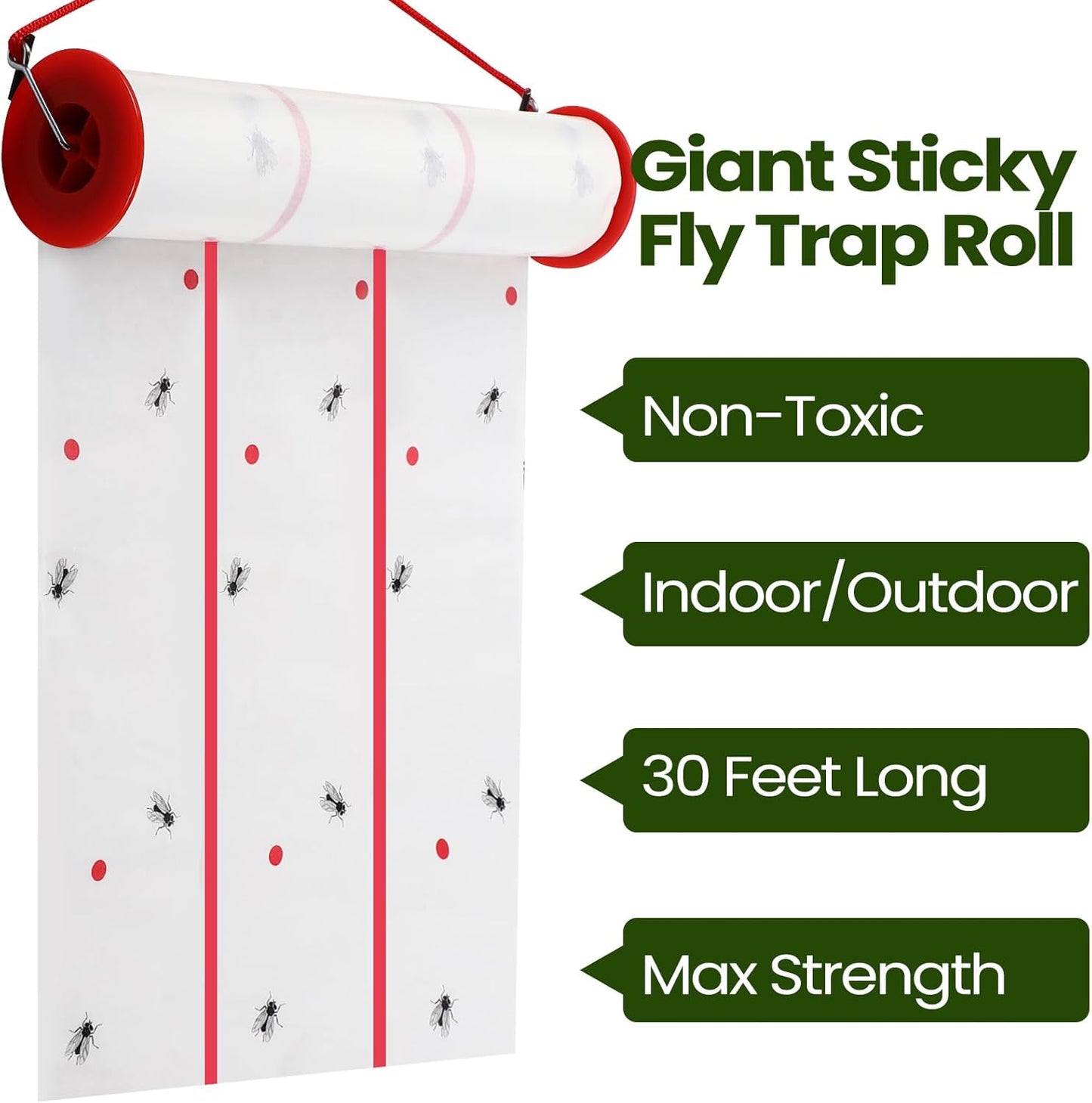 Qualirey Giant Sticky Fly Traps,30 Feet Fly Strips for Indoor Outdoor Hanging Flying Tapes Non Toxic Ribbon Fruit Gnat Killer for Mosquito Plants House Horse Stable (White,10 Pcs)