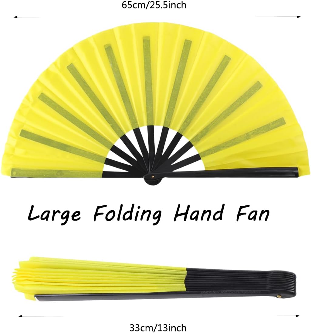 4 Pack Large Folding Hand Fan, Plastic Hand Held Folding Fans Chinese Kung Fu Hand Fan Decorative Folding Fans for Dance, Performance, Festival or Home Decorations(Yellow)