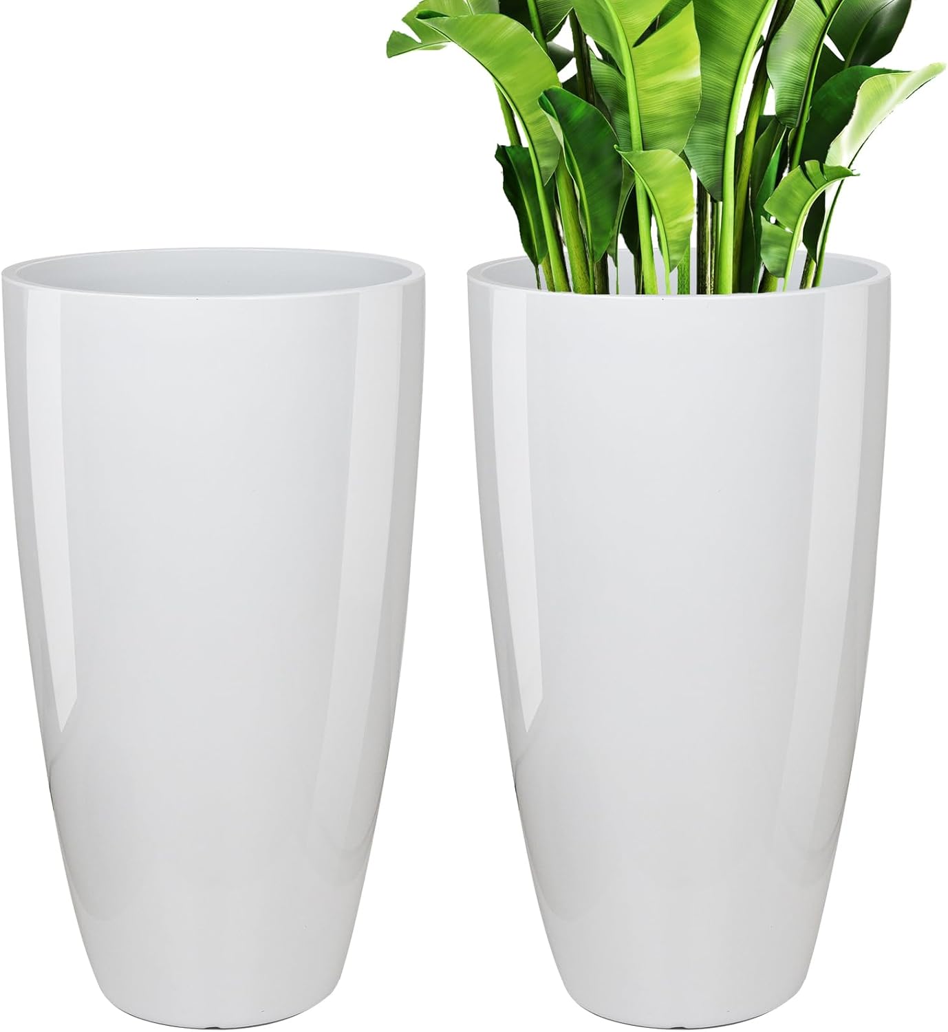 21 inch Tall Planter Indoor Outdoor, Set of 2 Tall Outdoor Planters for Porch Large Planter Pot with Drainage Hole for Home Garden Front Door (White)