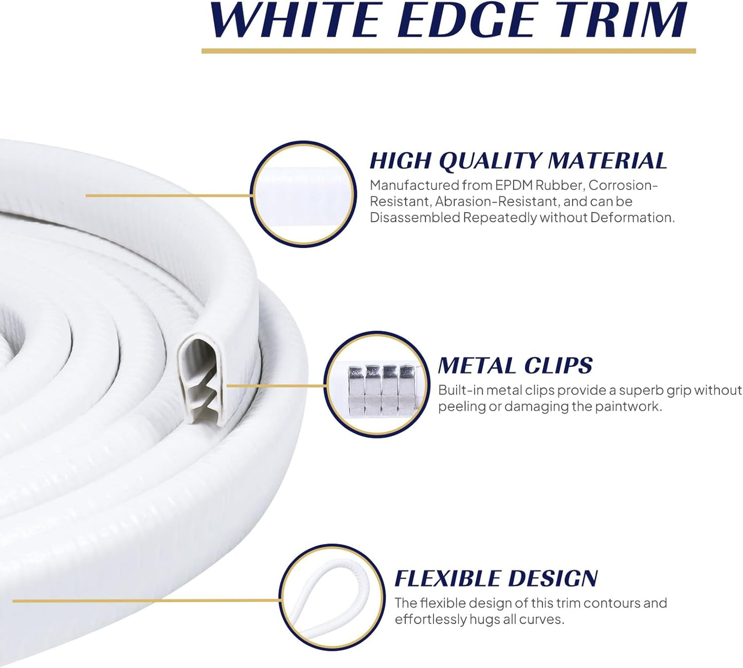 Edge Trim White U-Channel Rubber Trim Edge with Metal 1/2" X 3/8" - Fit Gap 3/64" to1/4 Car Door Edge Sealing Strip, PVC Weather Stripping with Steel, Metal Edge Protector, 16FT