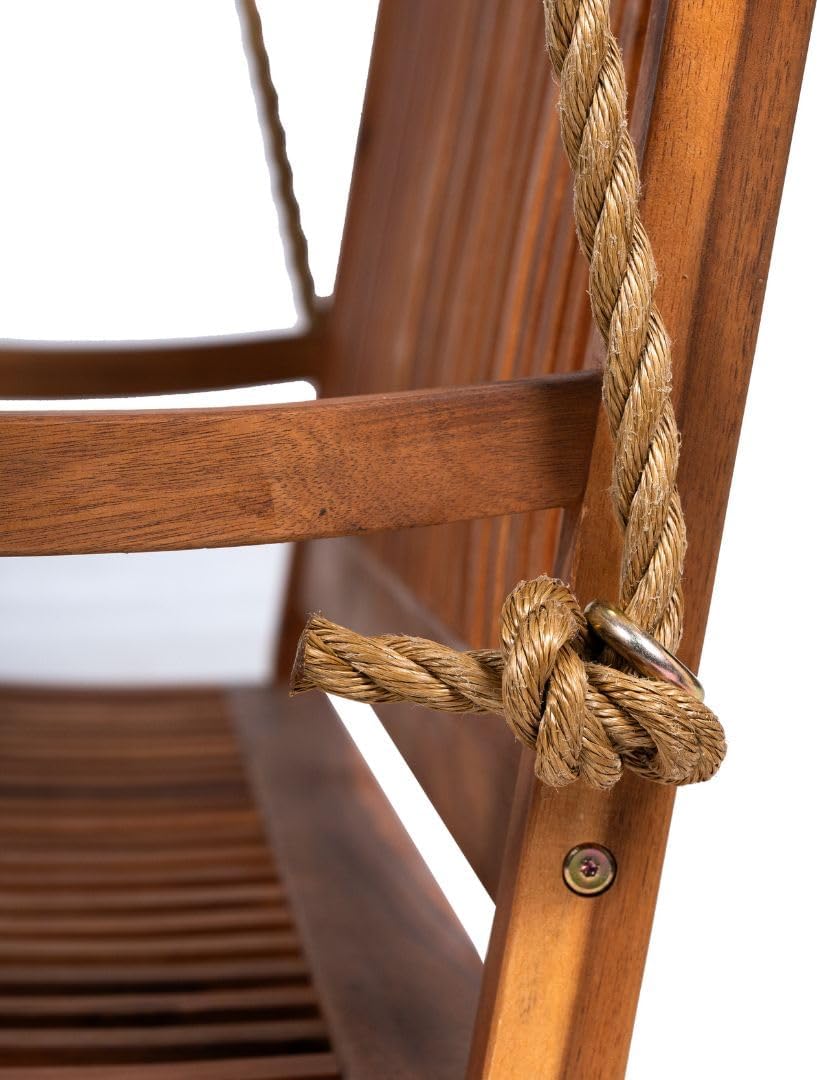 East Green Hayden 5 Foot Wooden Porch Swing in Natural Oil Finish - Outdoor Bench Swing Crafted from Naturally Weather-Resistant Acacia Wood