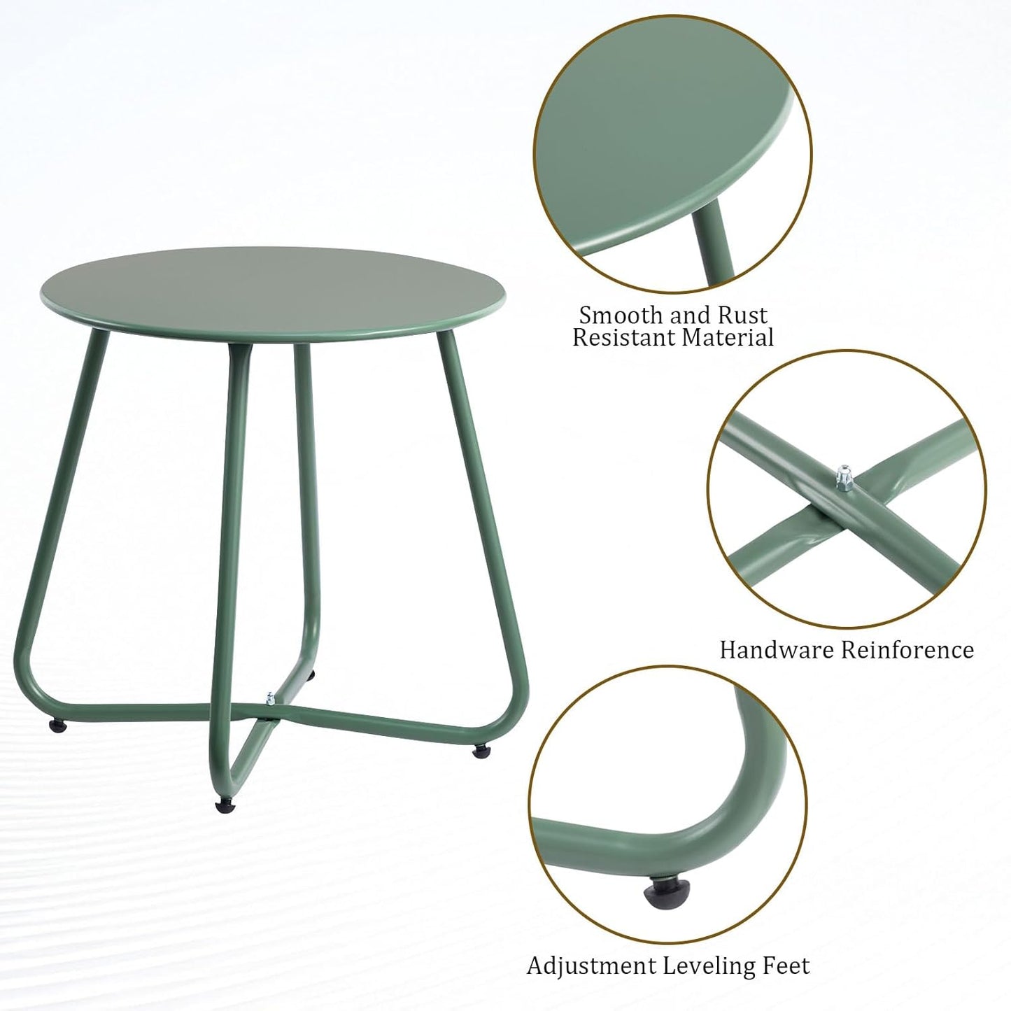 HollyHOME Round Metal Side Table, Rust-Resistant Patio Small Plant Stand, Outdoor 17.32'' Portable End Table for Balconies, Gardens, Living Rooms and Bedrooms, Atrovirens