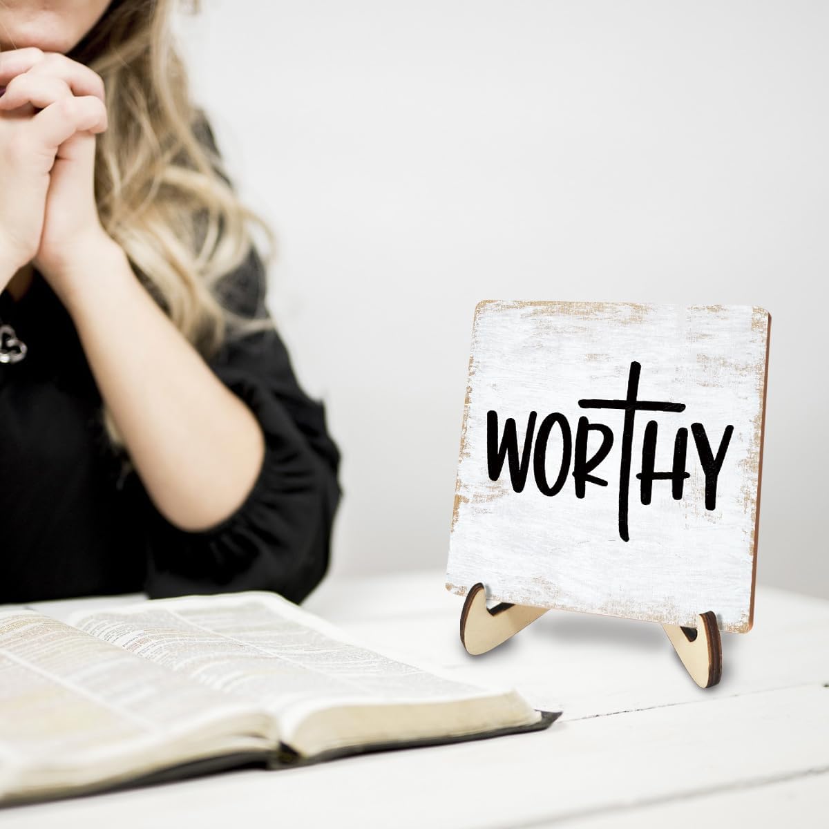 Inspirational Wood Sign Rustic Desk Decor Home Farmhouse Office Decor Work Table Desk Accessories Decorative Christian Religious Bible Verse Faith Decorations Office Supplies Bedroom Cubicle Decor