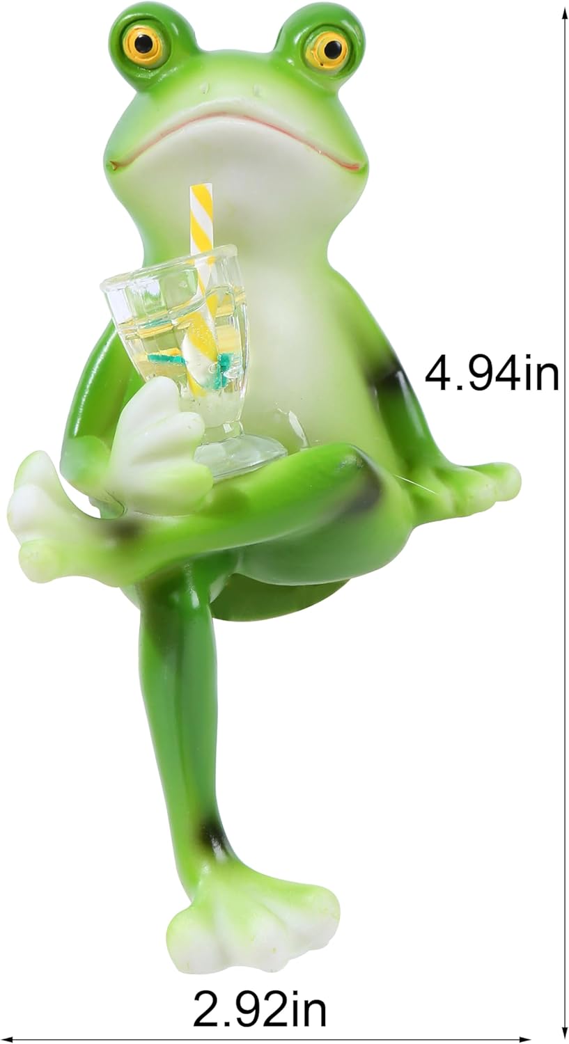 Miniature Frog Figurines Plant Decorations for Pots, Funny Outdoor Garden Decor Women Gifts Frog Statue Planter Hugger for Flower,Lawn,Yard Ornament,2.92"x1.12"x4.94