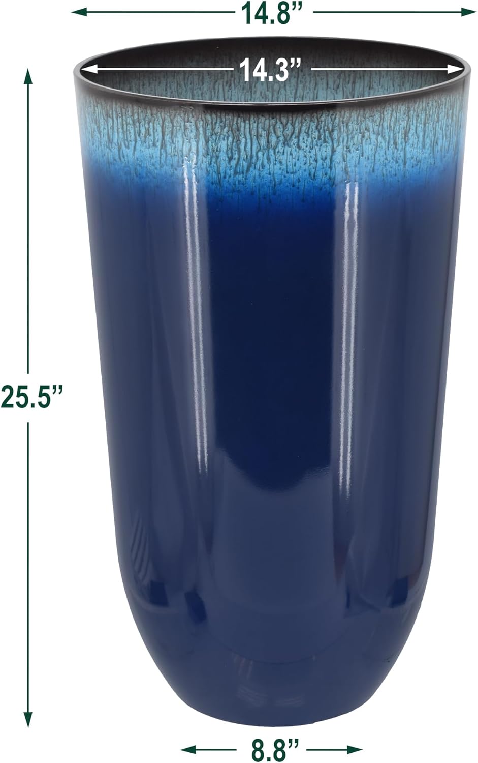 25.5-inch Tall Set of 2 Blue Large Plastic Planter Pots with Drainage Plug for Indoor or Outdoor Use, Decorative Lightweight Garden Flower Pot for Porch, Patio, Deck