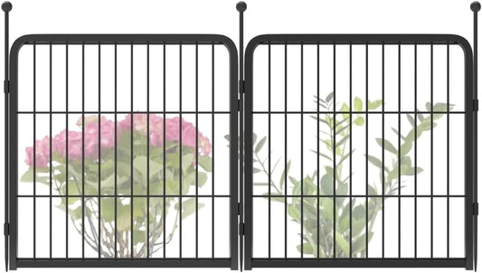 FXW Garden Fence Outdoor for The Yard – 24in(H) x 3.8ft(L) Heavy Duty Metal Animal Barrier for Dog and Rabbit, Decorative Dog Fence, 2 Panels, Black